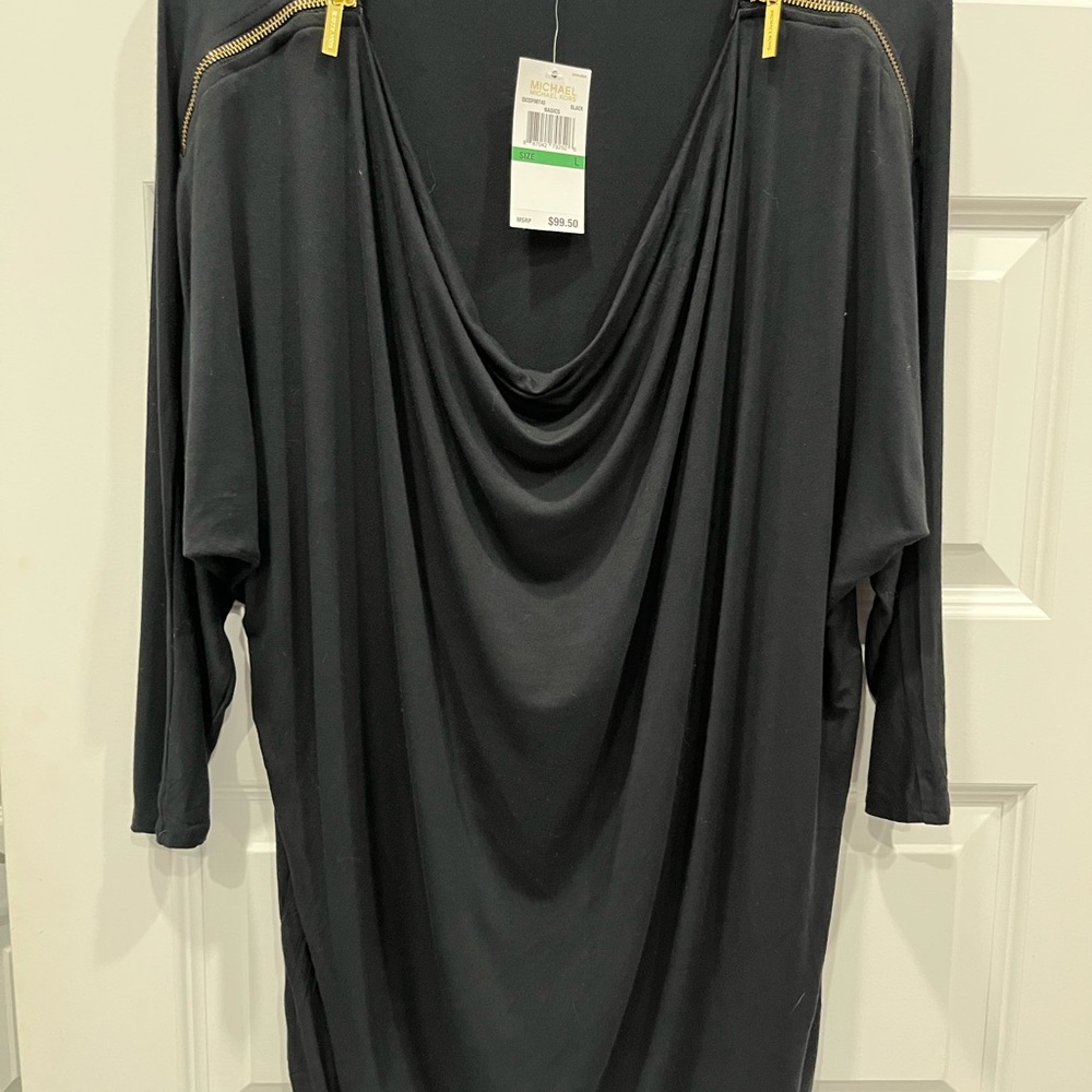 Michael Kors Black Draped 3/4 Sleeve Tunic